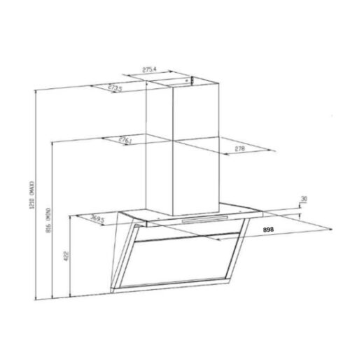 Máy hút mùi áp tường GrandX GX H90T88G 3 kich thuoc may hut mui ap tuong grandx gx h90t88g
